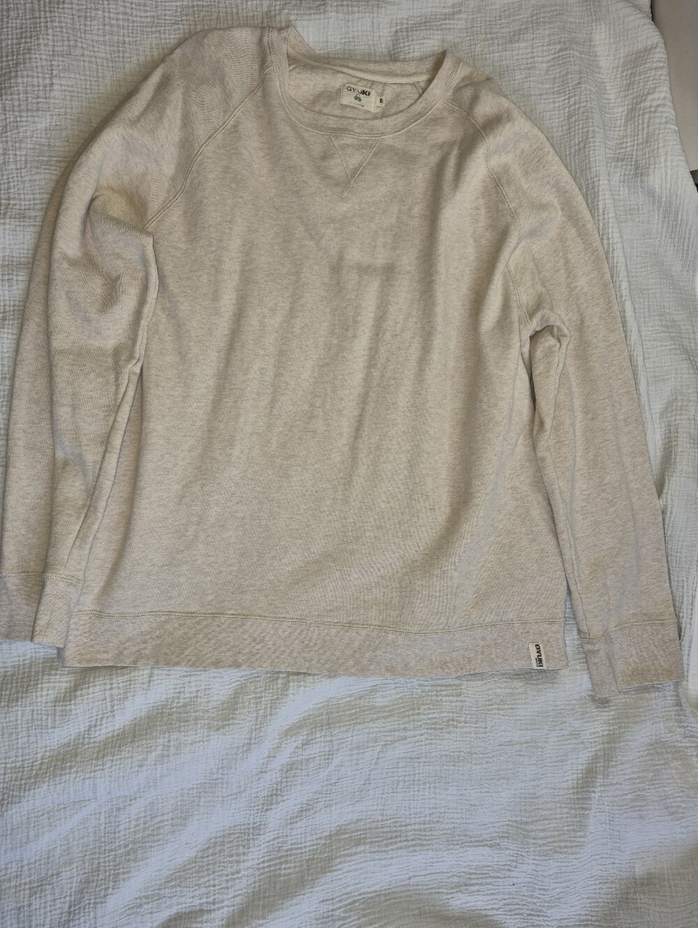 Oyuki Japan 100% Organic Cotton Crewneck Sweatshirt, Oatmeal Heather, XL, EUC